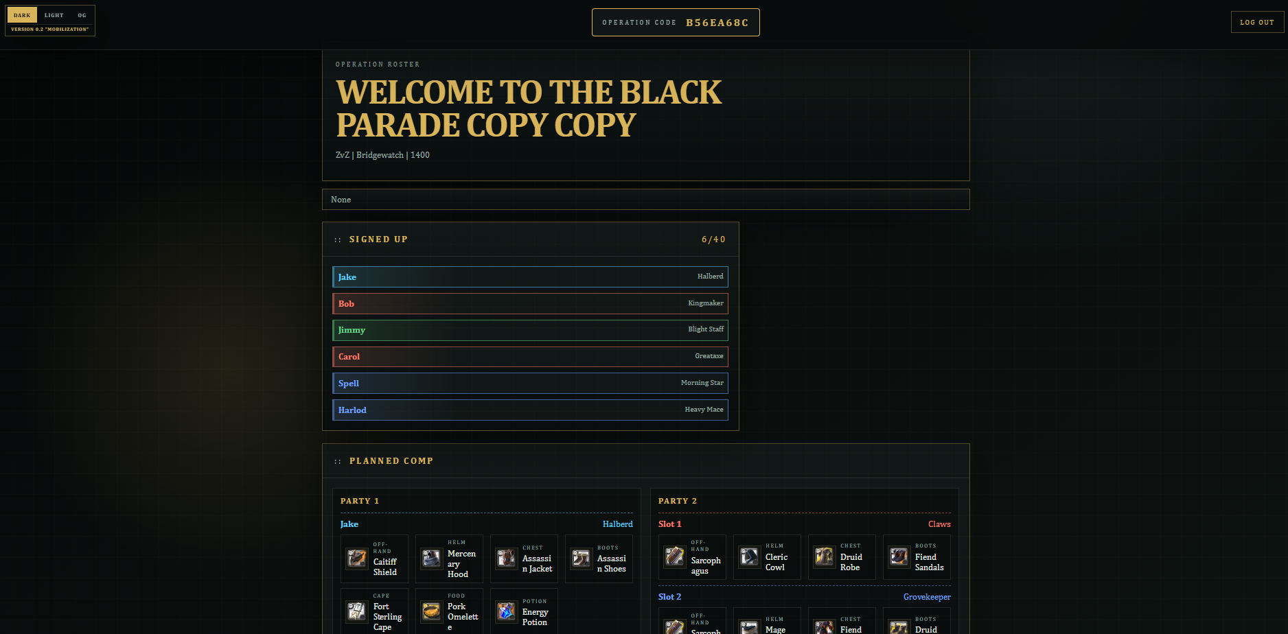 Website view opened from the Discord bot